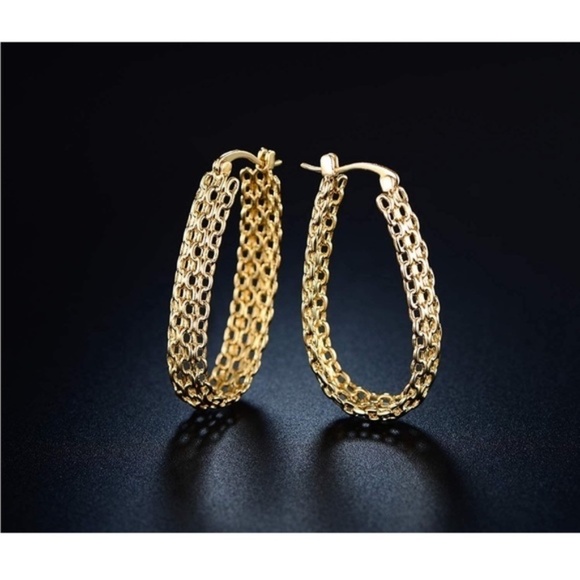 GOLD 18k Gold Plated Filigree Hoop Earrings - Picture 4 of 4